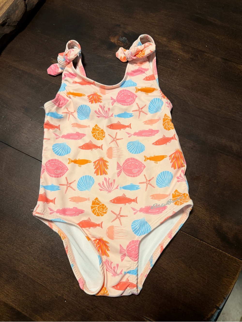 Eddie Bauer Girls Swimsuit in Peach with Pink, Orange and Blue Accents